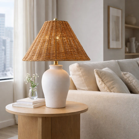   Modern European furniture - Brown Rattan Ceramic Table Lamp - www.oroa.com | Oroa.com