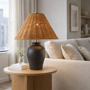   Modern European furniture - Brown Rattan Ceramic Table Lamp - www.oroa.com | Oroa.com