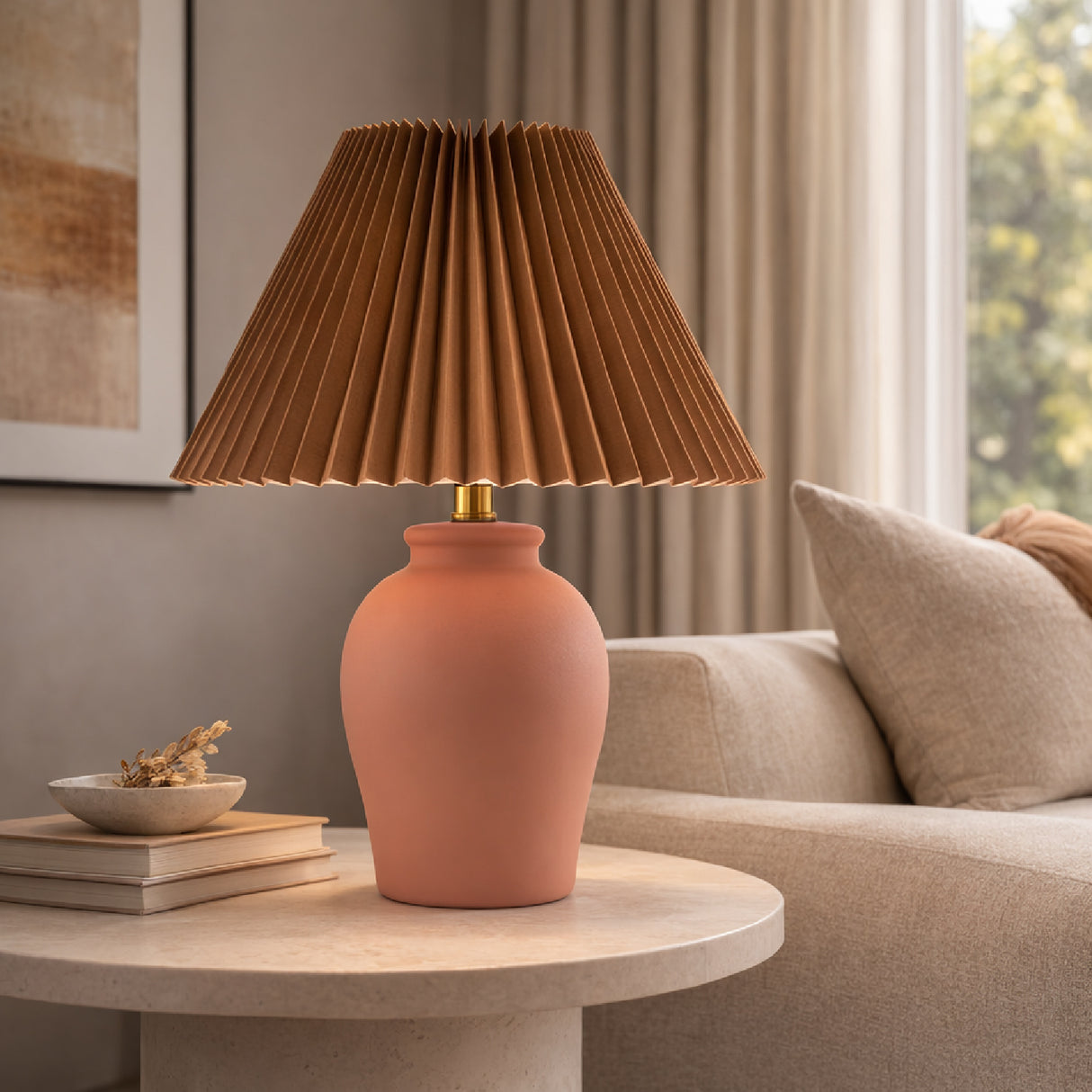   Modern European furniture - Brown Linen Pleated Table Lamp - www.oroa.com | Oroa.com