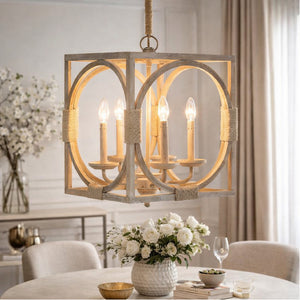   Modern European furniture - Whitewashed Wooden 4-Light Chandelier - www.oroa.com | Oroa.com