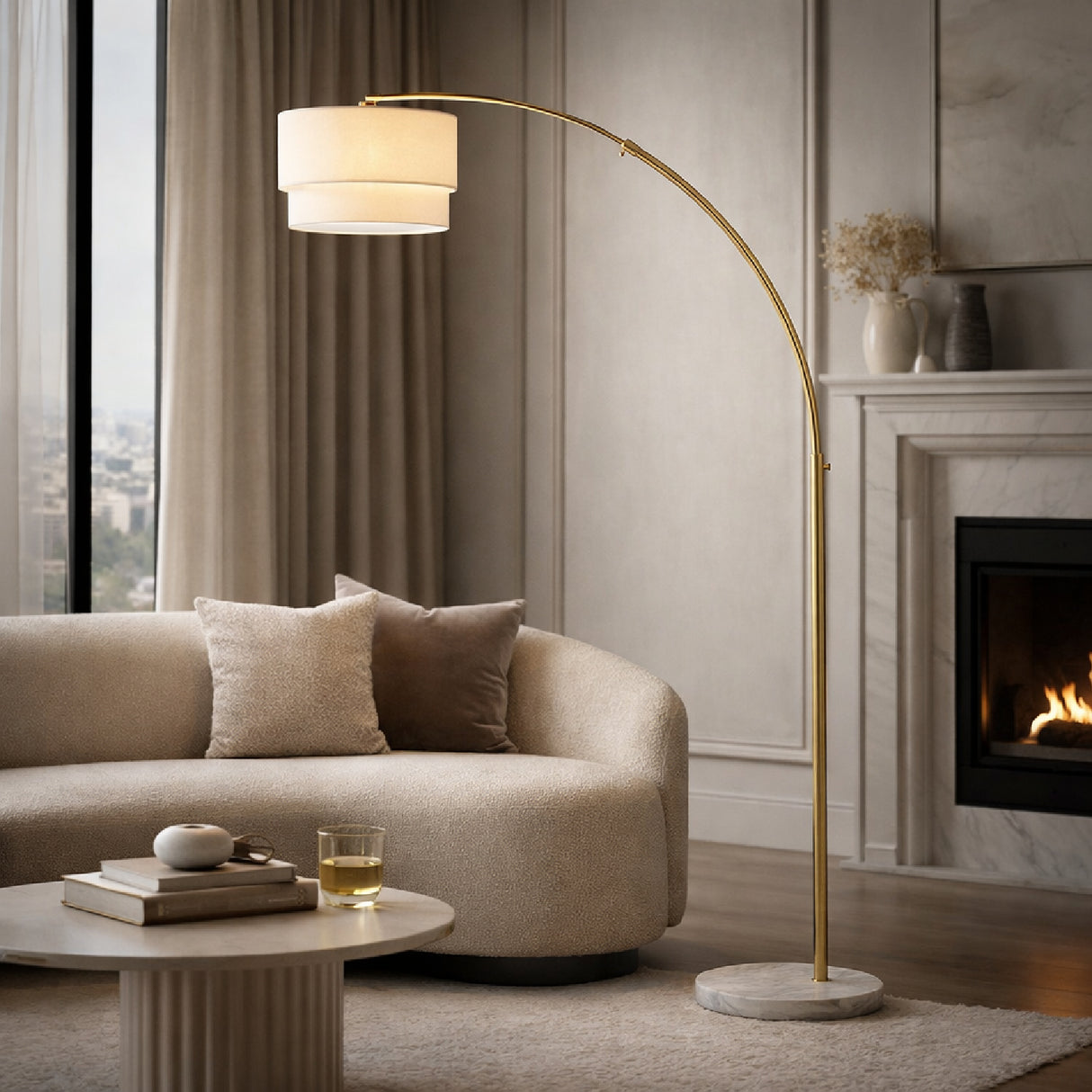   Modern European furniture - 2-Tier White Linen Floor Lamp - www.oroa.com | Oroa.com