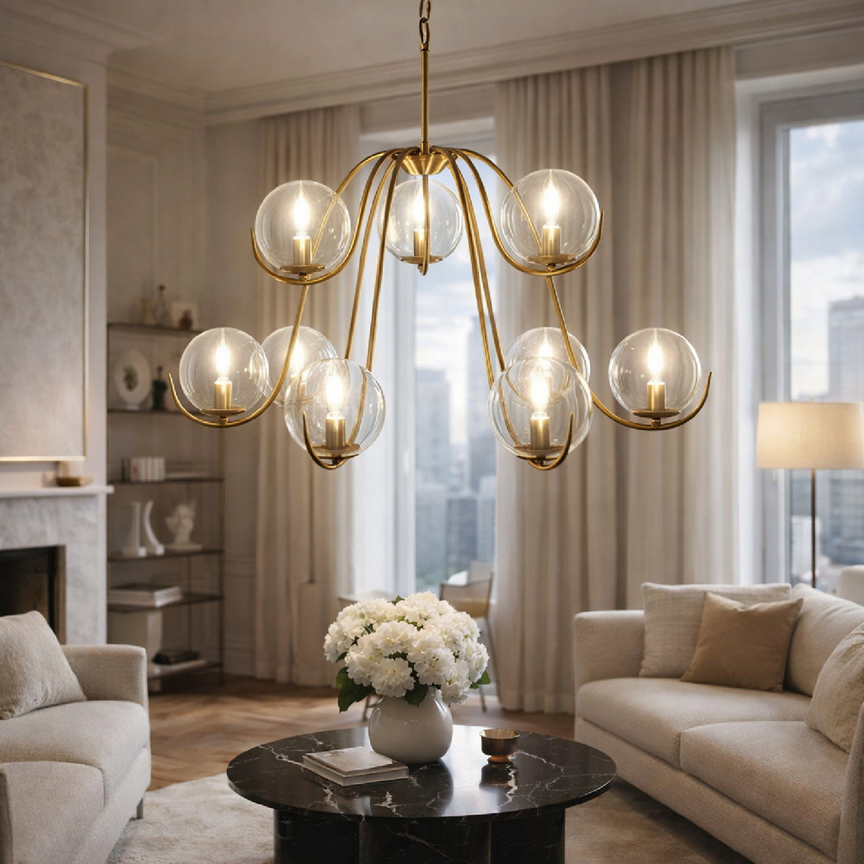   Modern European furniture - Clear Glass Orbs 9-Light Chandelier - www.oroa.com | Oroa.com