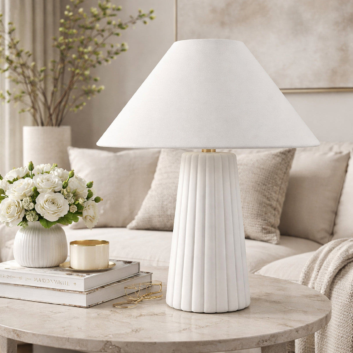   Modern European furniture - Fluted Ceramic Linen Table Lamp - www.oroa.com | Oroa.com