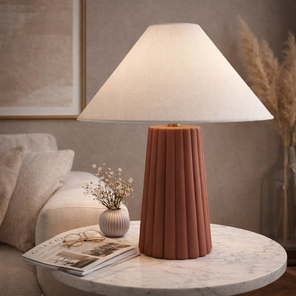   Modern European furniture - Fluted Ceramic Linen Table Lamp - www.oroa.com | Oroa.com