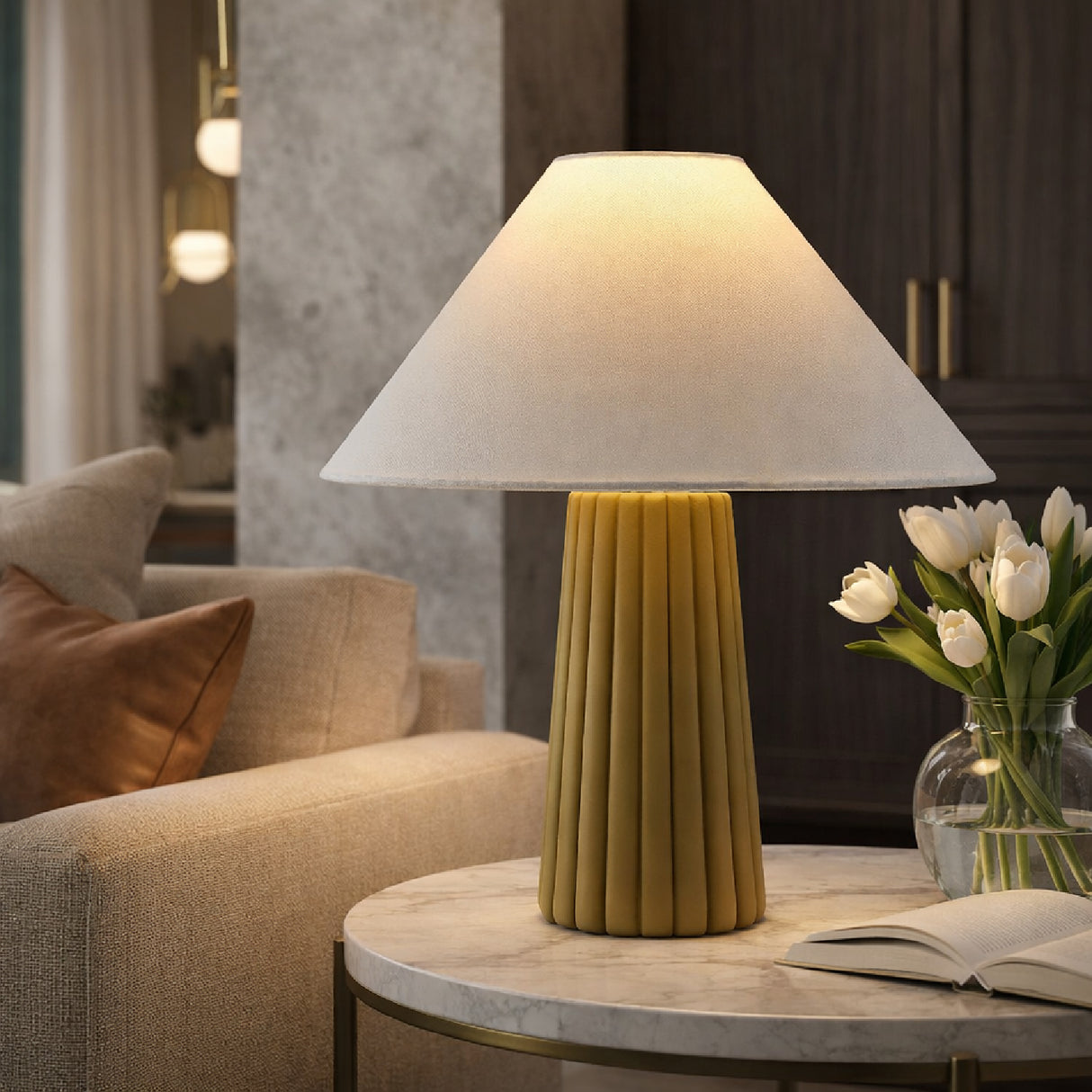   Modern European furniture - Fluted Ceramic Linen Table Lamp - www.oroa.com | Oroa.com