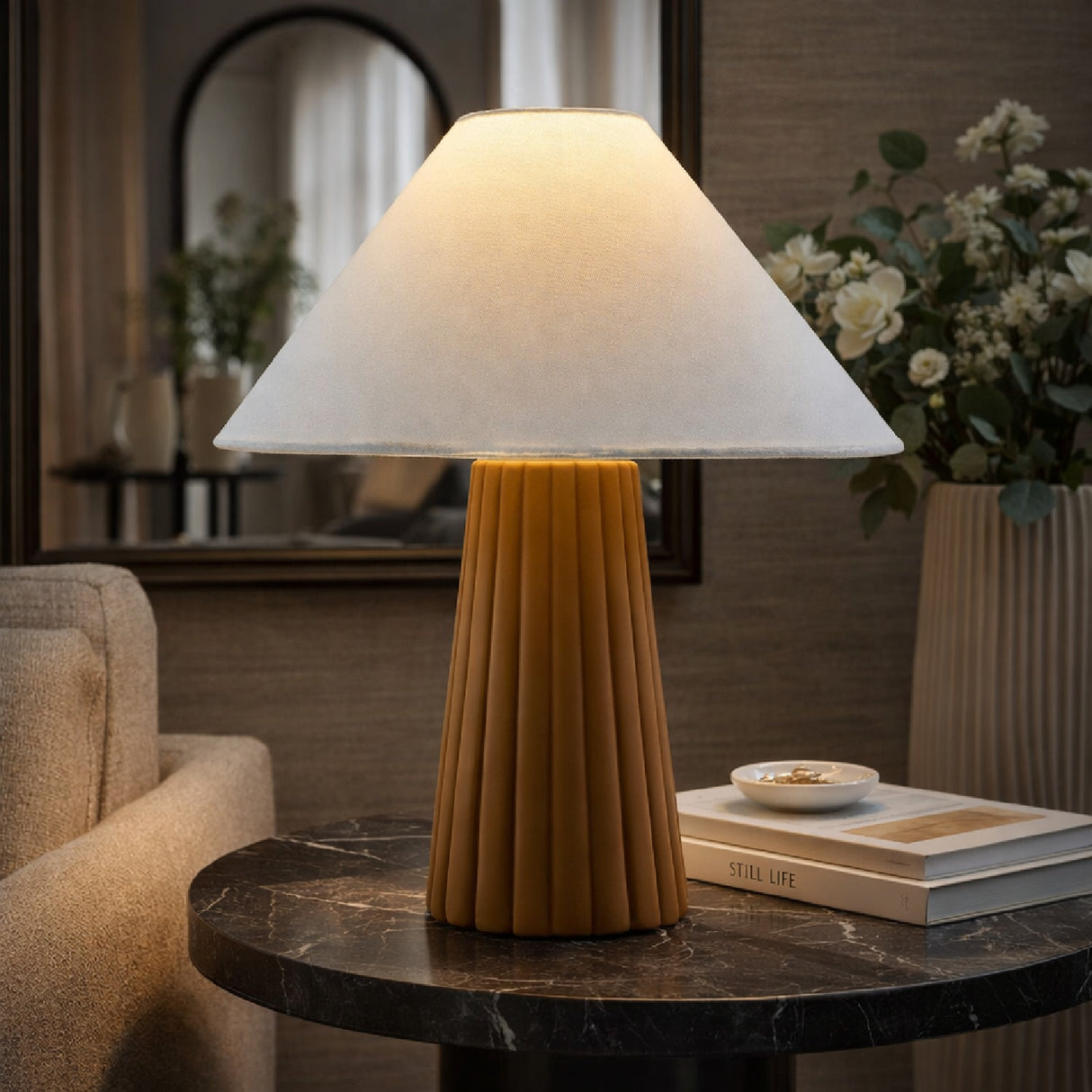   Modern European furniture - Fluted Ceramic Linen Table Lamp - www.oroa.com | Oroa.com