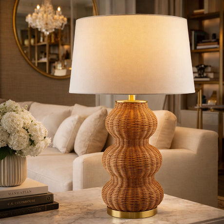   Modern European furniture - Wavy Rattan Linen Table Lamp - www.oroa.com | Oroa.com