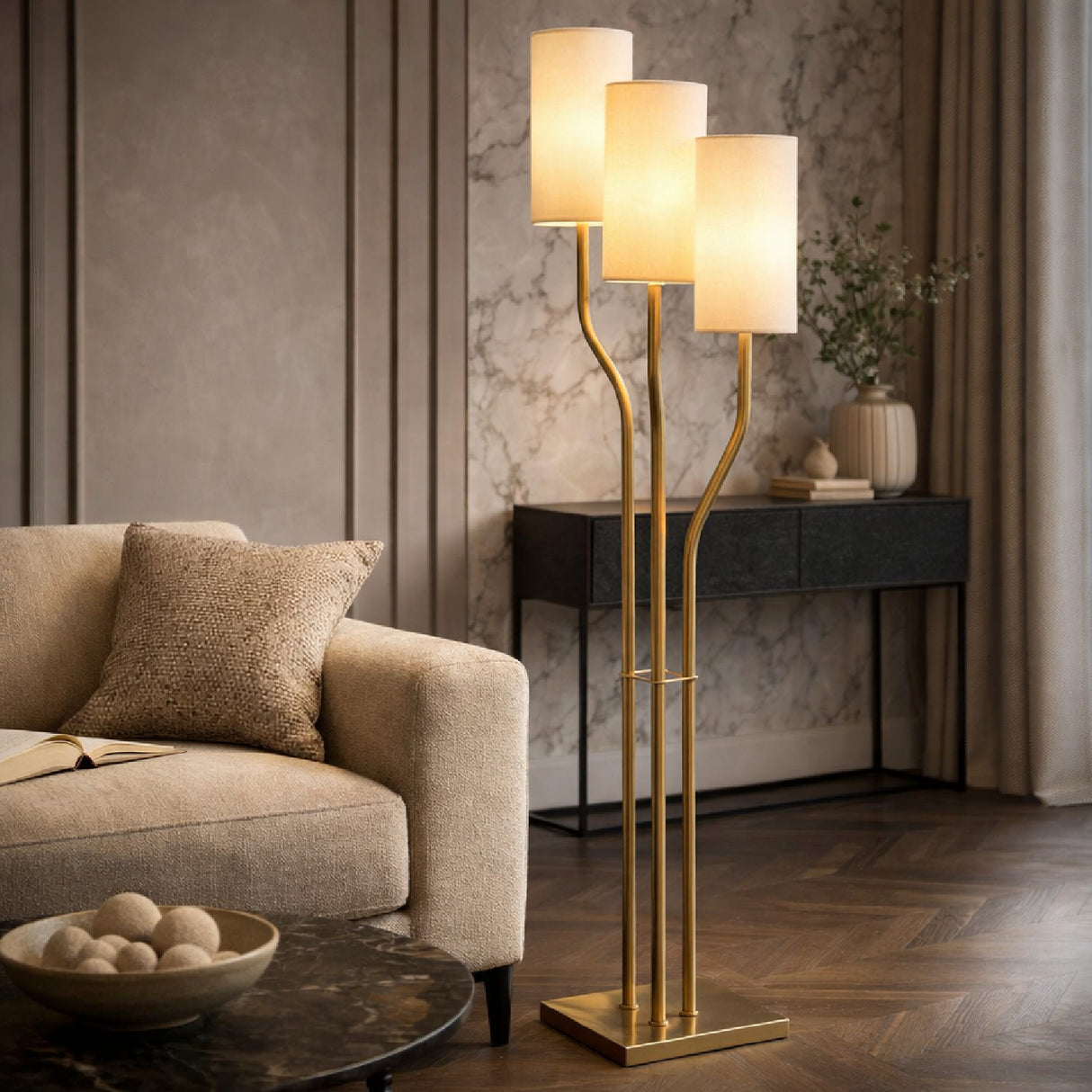   Modern European furniture - White Linen 3-Light Floor Lamp - www.oroa.com | Oroa.com