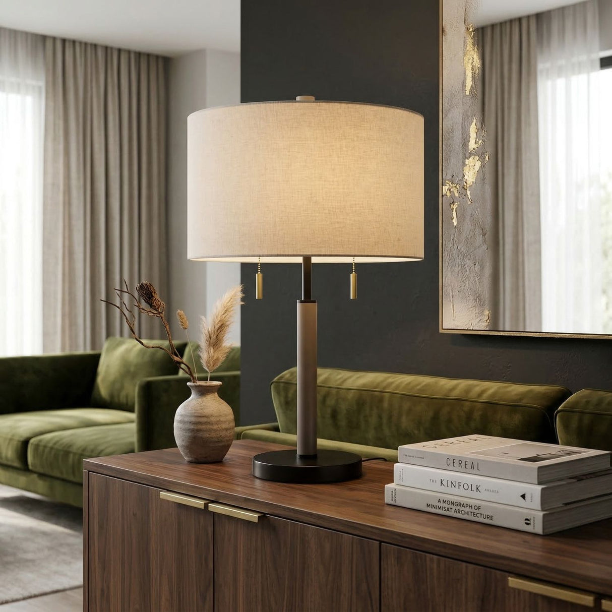   Modern European furniture - Drum Linen Shade Table Lamp - www.oroa.com | Oroa.com