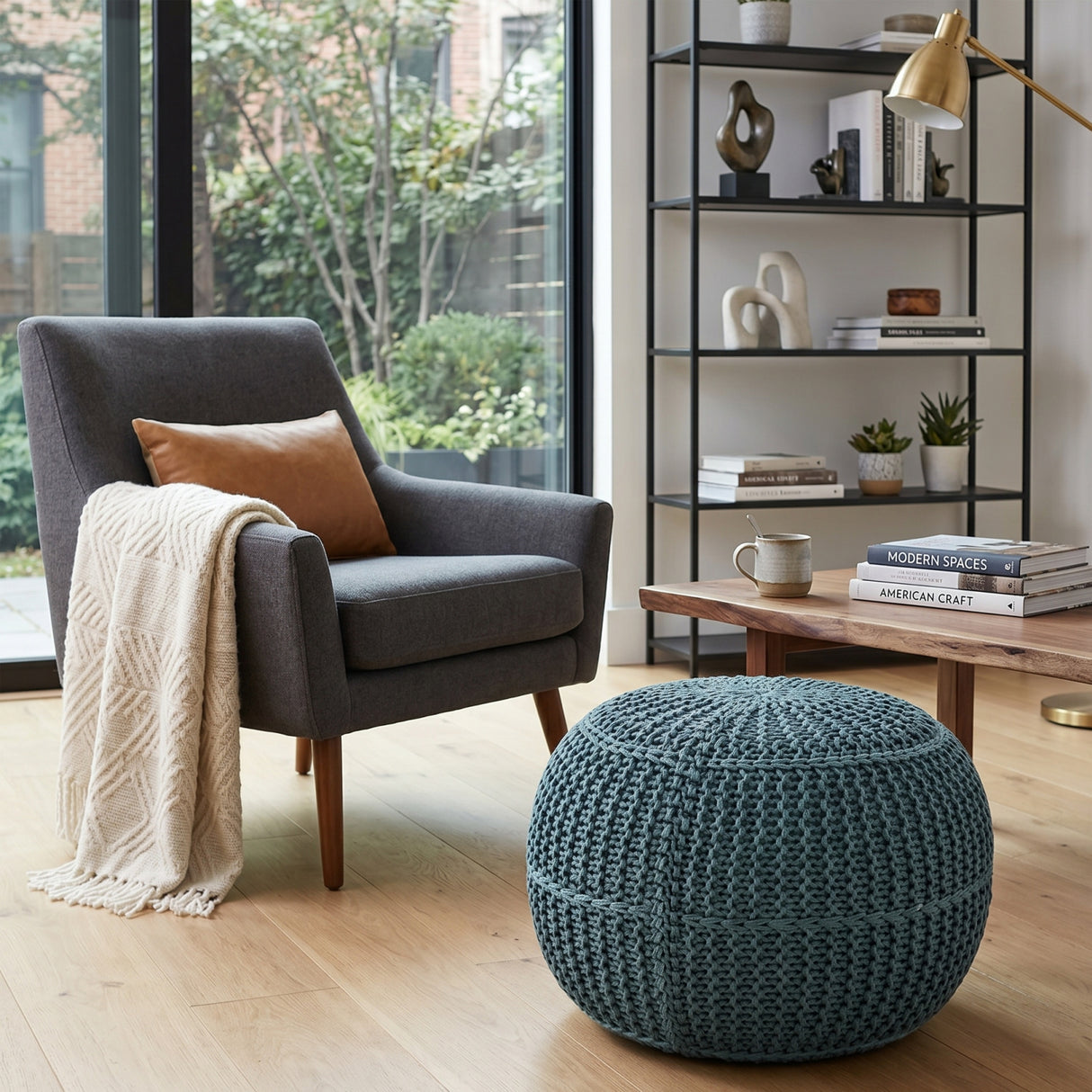   Modern European furniture - Blue Knitted Round Outdoor Pouf - www.oroa.com | Oroa.com