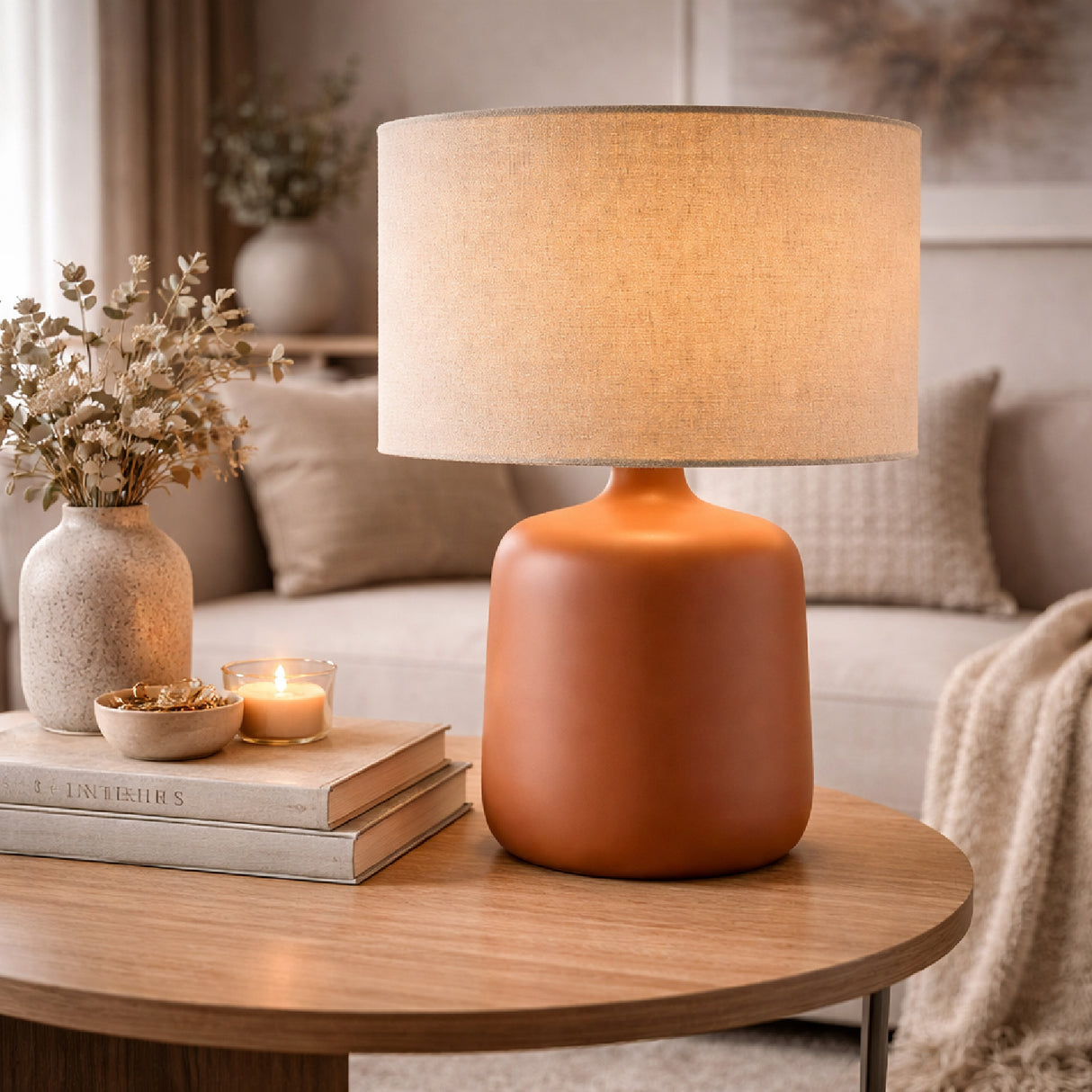   Modern European furniture - Beige Linen Ceramic Table Lamp S - www.oroa.com | Oroa.com