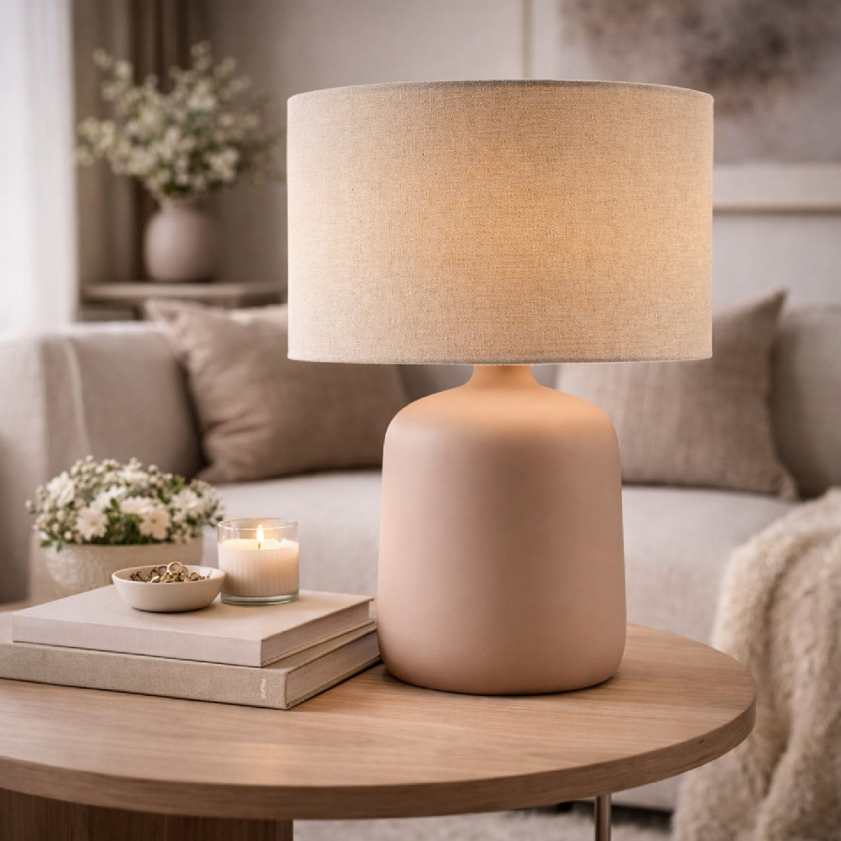   Modern European furniture - Beige Linen Ceramic Table Lamp S - www.oroa.com | Oroa.com