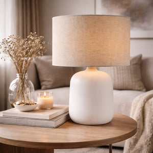   Modern European furniture - Beige Linen Ceramic Table Lamp S - www.oroa.com | Oroa.com