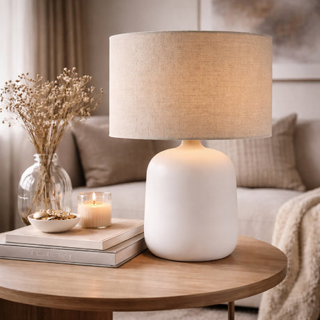   Modern European furniture - Beige Linen Ceramic Table Lamp S - www.oroa.com | Oroa.com