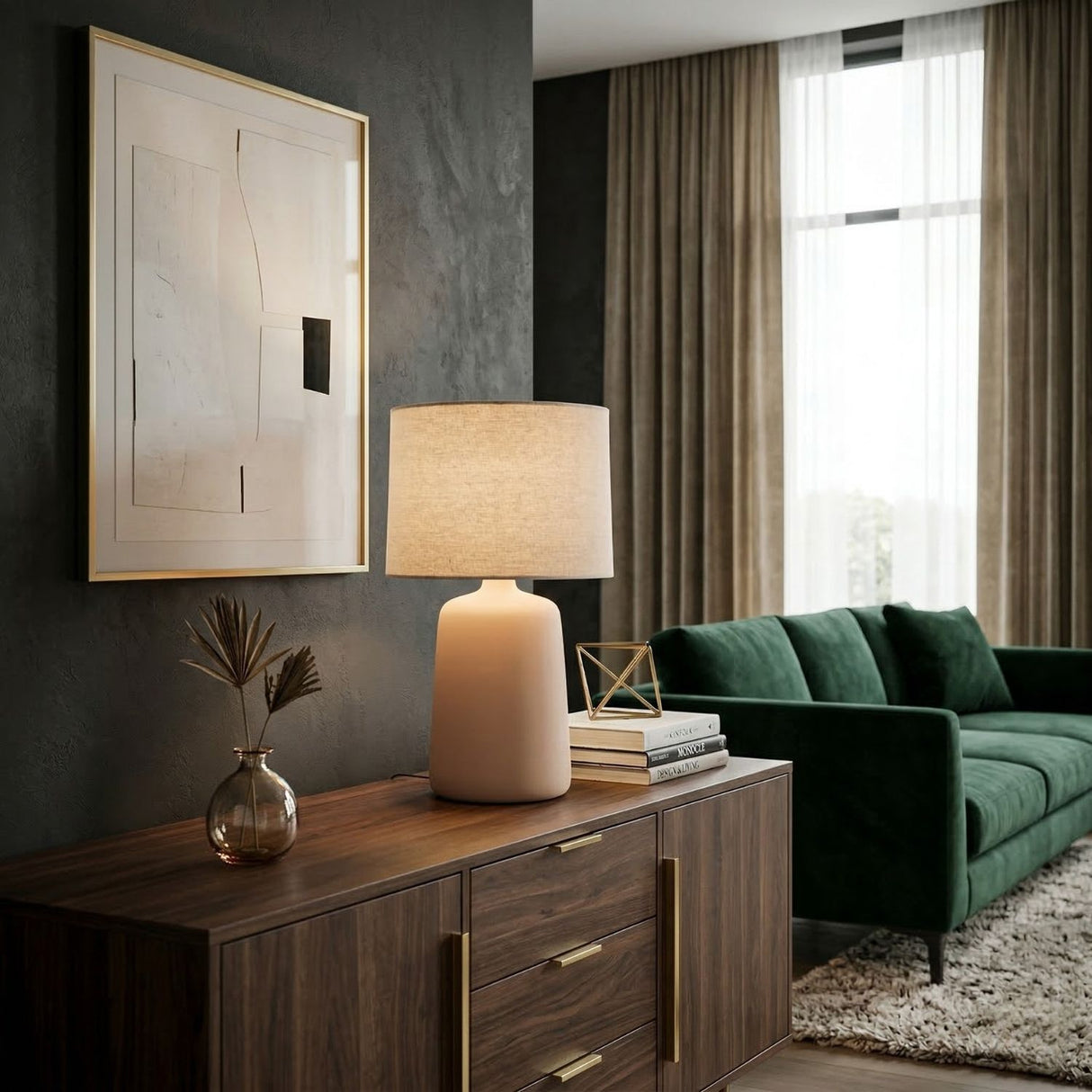   Modern European furniture - Beige Linen Ceramic Table Lamp L - www.oroa.com | Oroa.com
