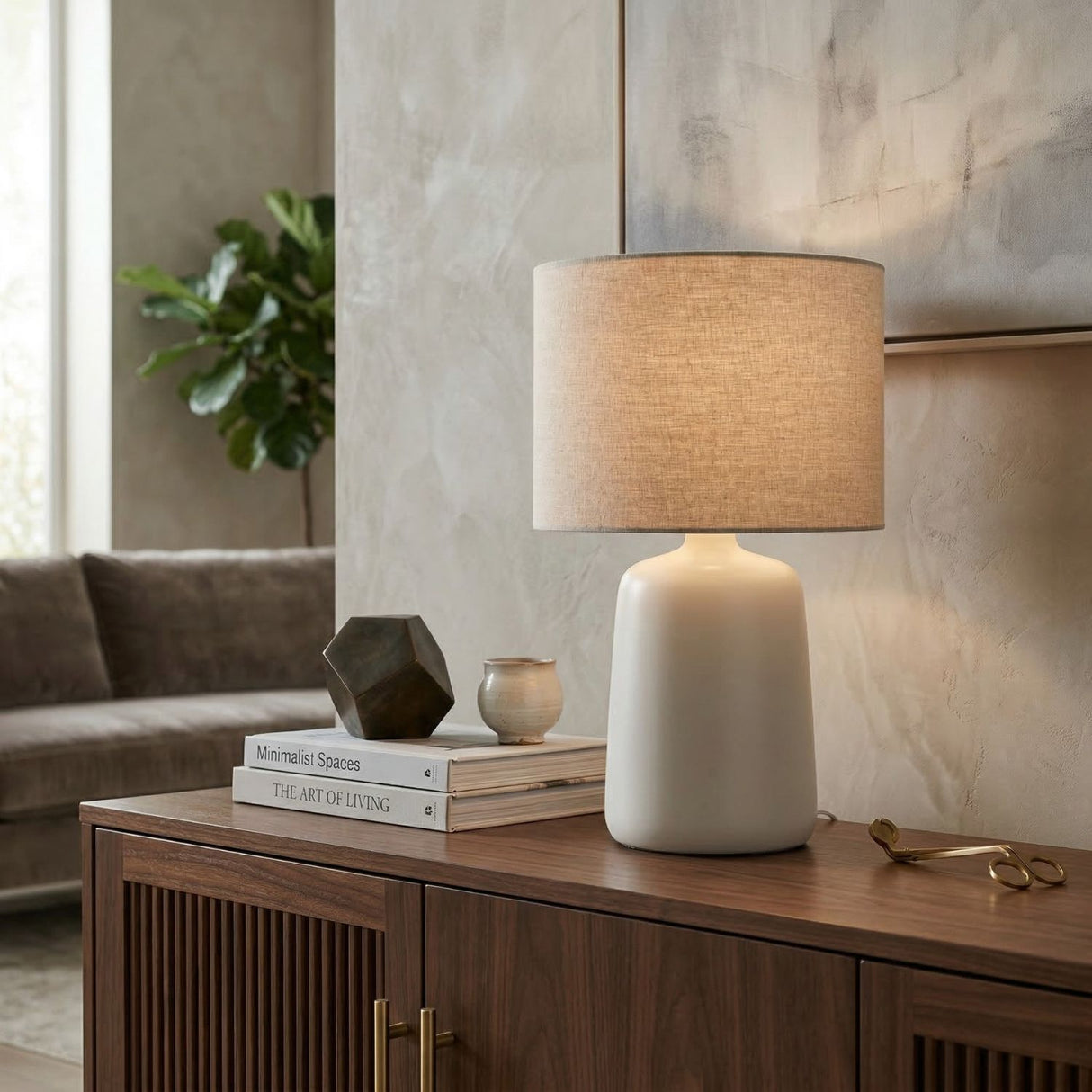   Modern European furniture - Beige Linen Ceramic Table Lamp L - www.oroa.com | Oroa.com