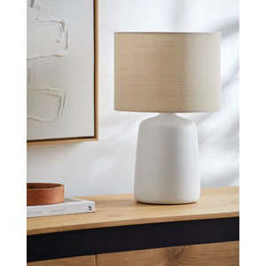   Modern European furniture - Beige Linen Ceramic Table Lamp L - www.oroa.com | Oroa.com