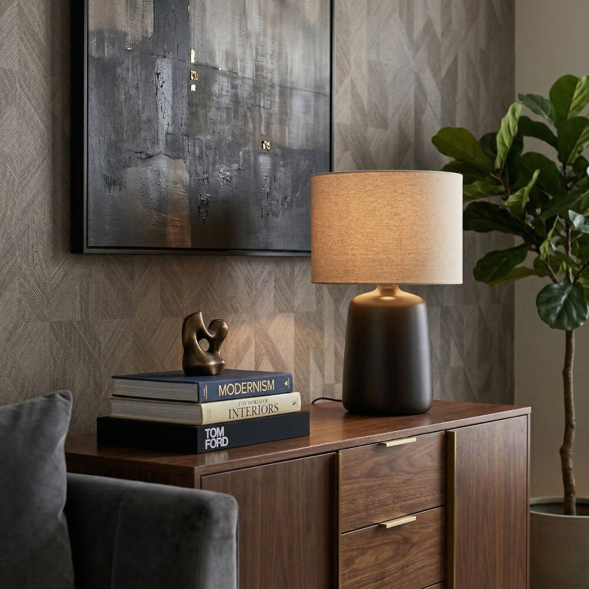   Modern European furniture - Beige Linen Ceramic Table Lamp L - www.oroa.com | Oroa.com