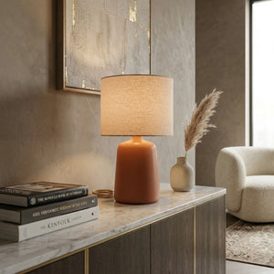   Modern European furniture - Beige Linen Ceramic Table Lamp L - www.oroa.com | Oroa.com