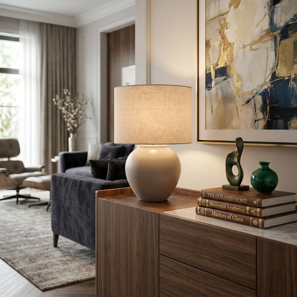   Modern European furniture - Rounded Ceramic Linen Table Lamp - www.oroa.com | Oroa.com