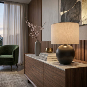   Modern European furniture - Rounded Ceramic Linen Table Lamp - www.oroa.com | Oroa.com