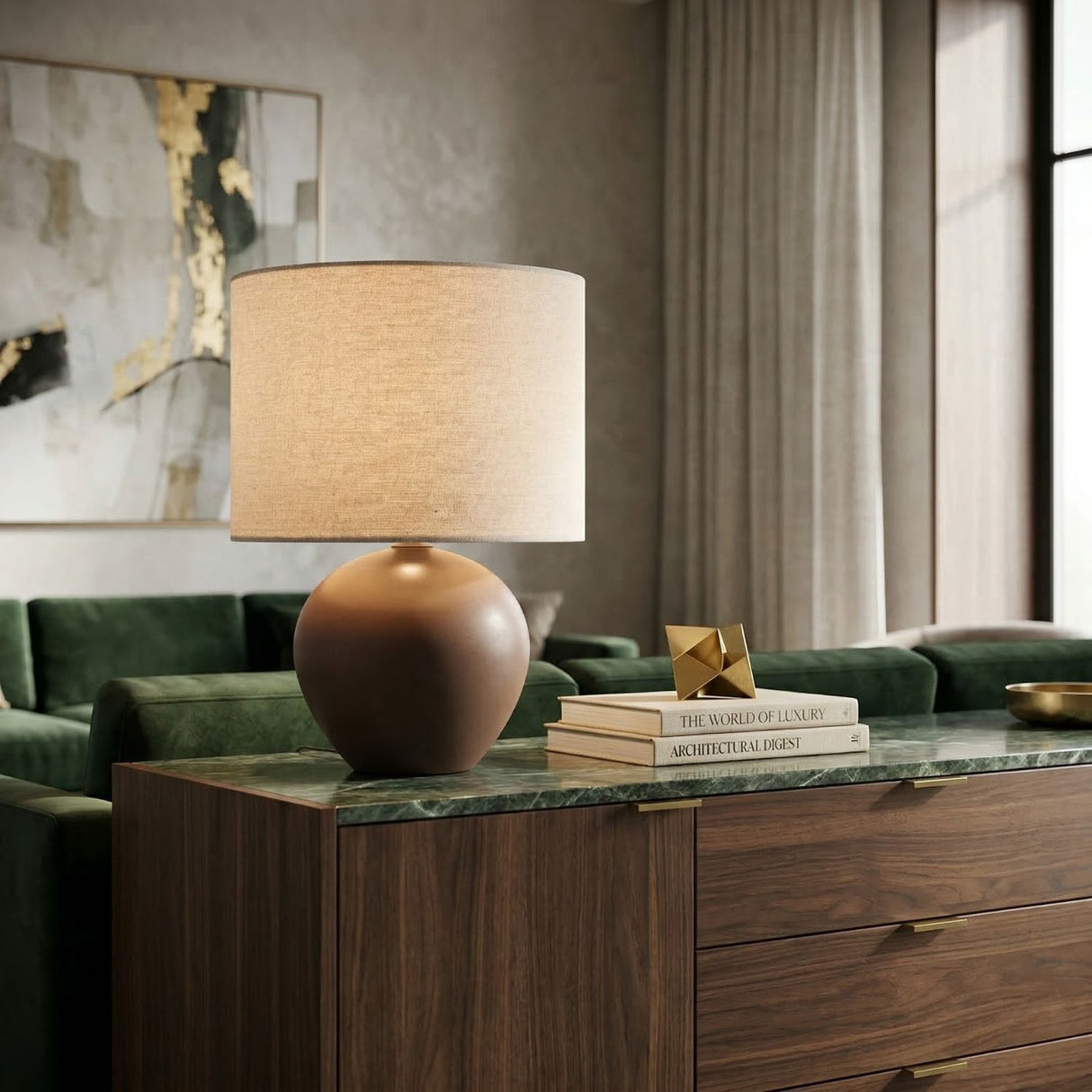   Modern European furniture - Rounded Ceramic Linen Table Lamp - www.oroa.com | Oroa.com