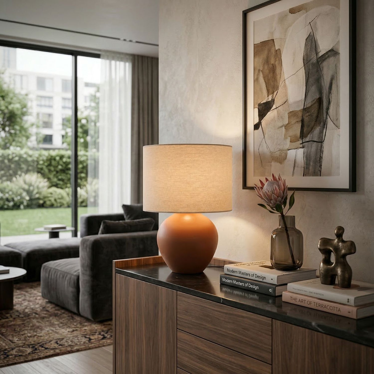   Modern European furniture - Rounded Ceramic Linen Table Lamp - www.oroa.com | Oroa.com
