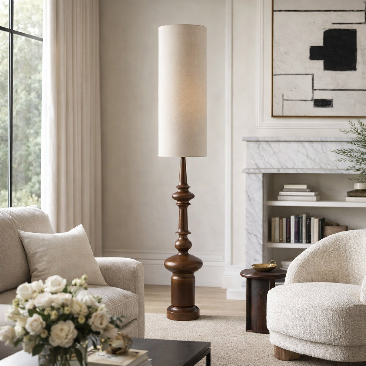   Modern European furniture - Cylindrical Linen Shade Floor Lamp - www.oroa.com | Oroa.com