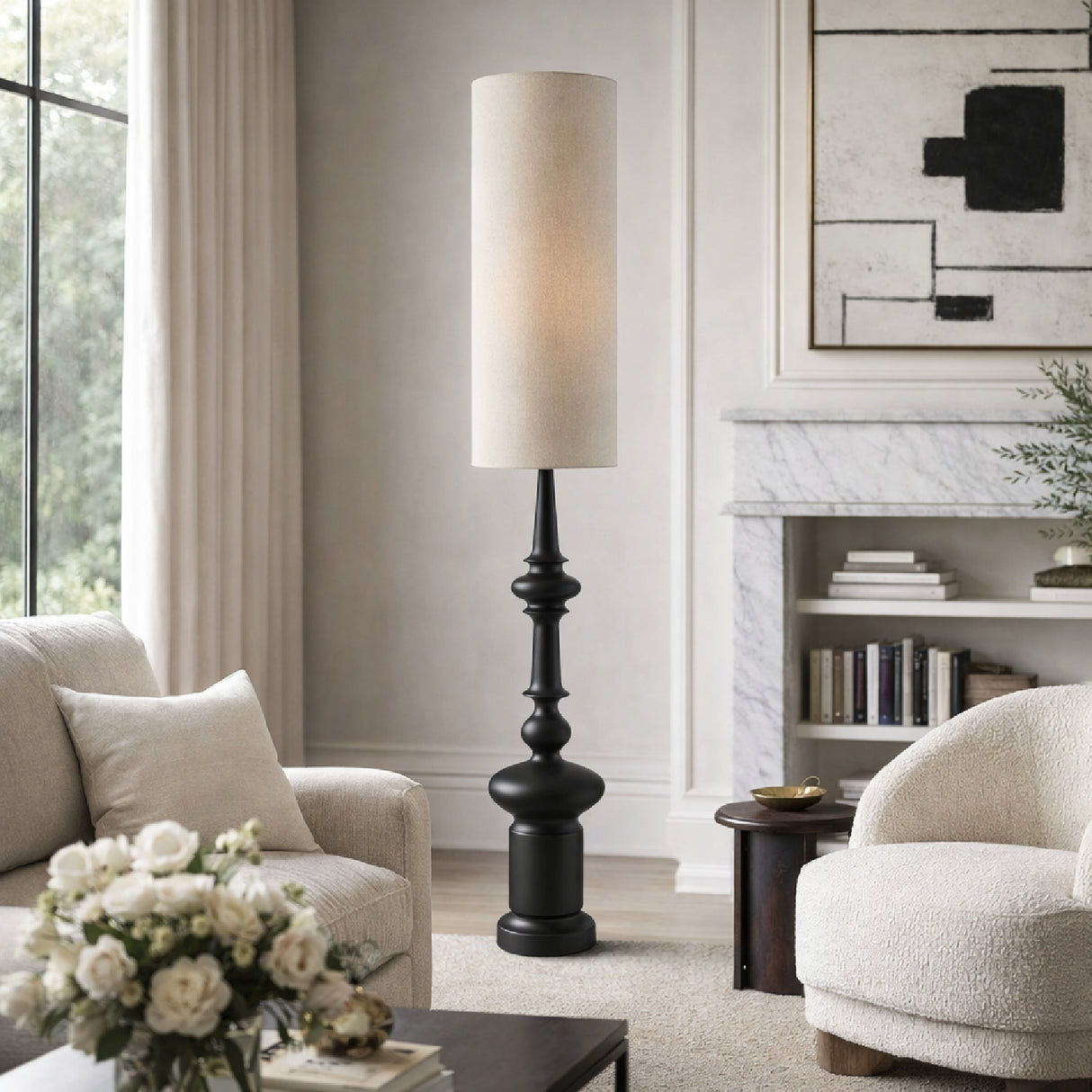   Modern European furniture - Cylindrical Linen Shade Floor Lamp - www.oroa.com | Oroa.com