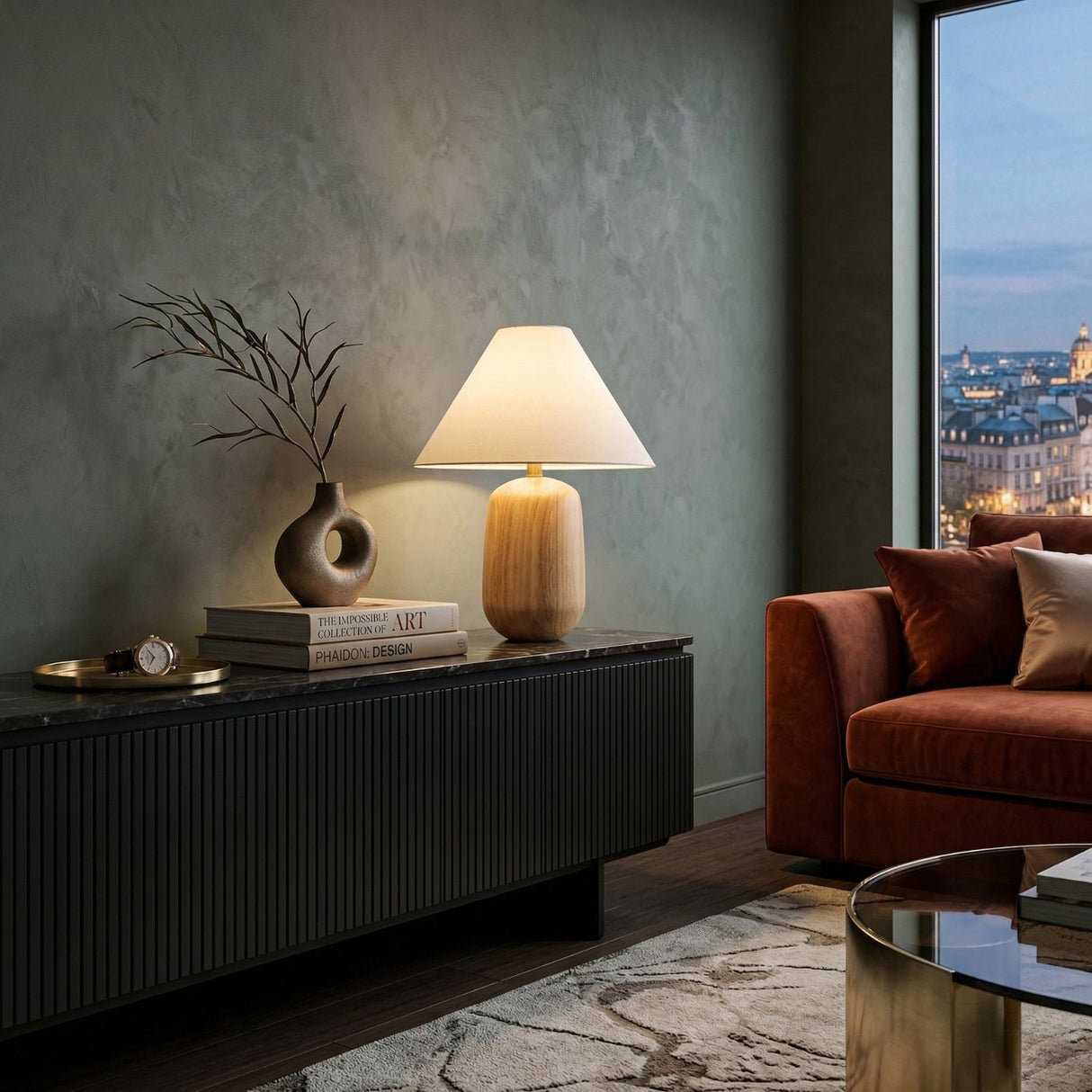   Modern European furniture - Beige Wood Veneer Table Lamp - www.oroa.com | Oroa.com