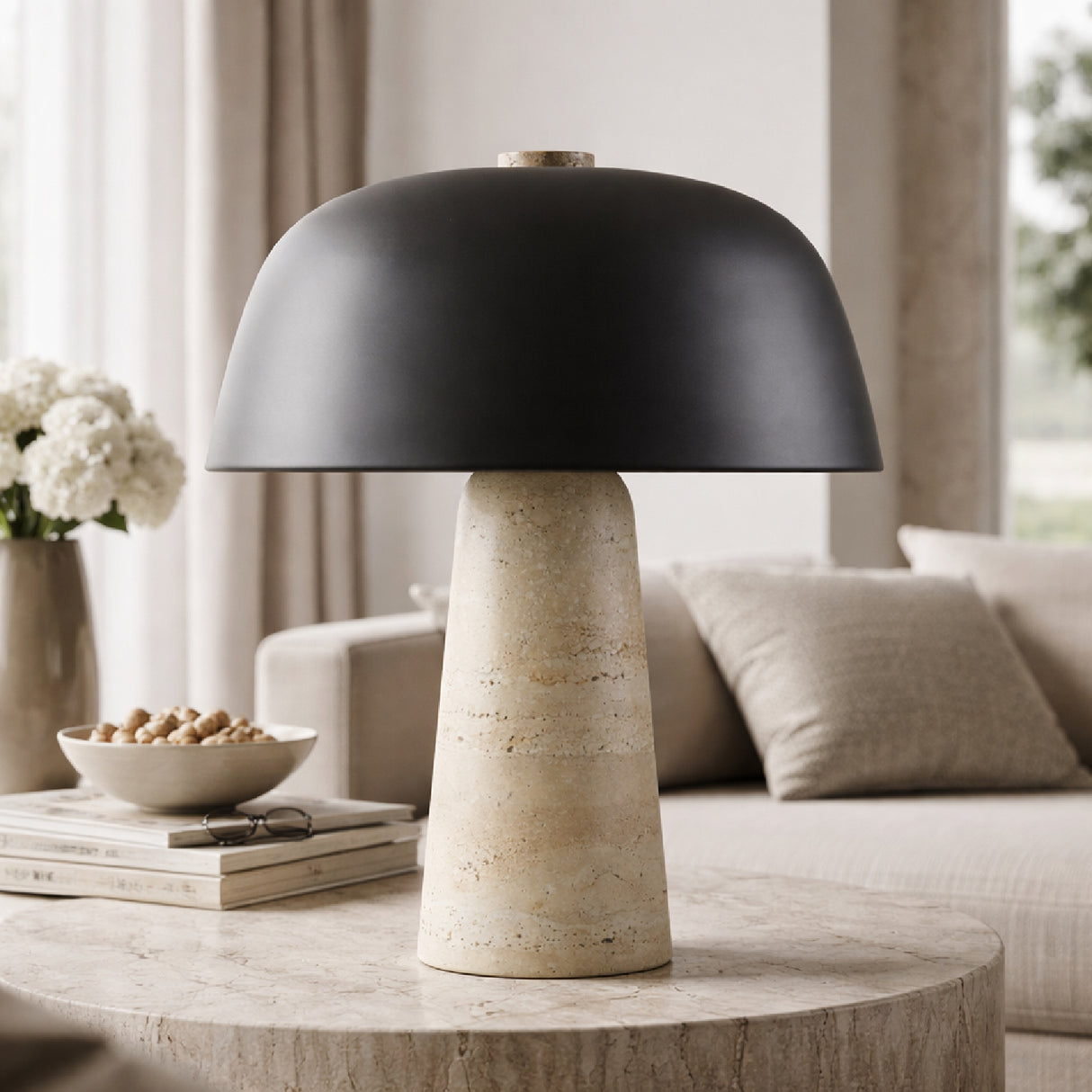   Modern European furniture - Metal Shade Travertine Table Lamp L - www.oroa.com | Oroa.com