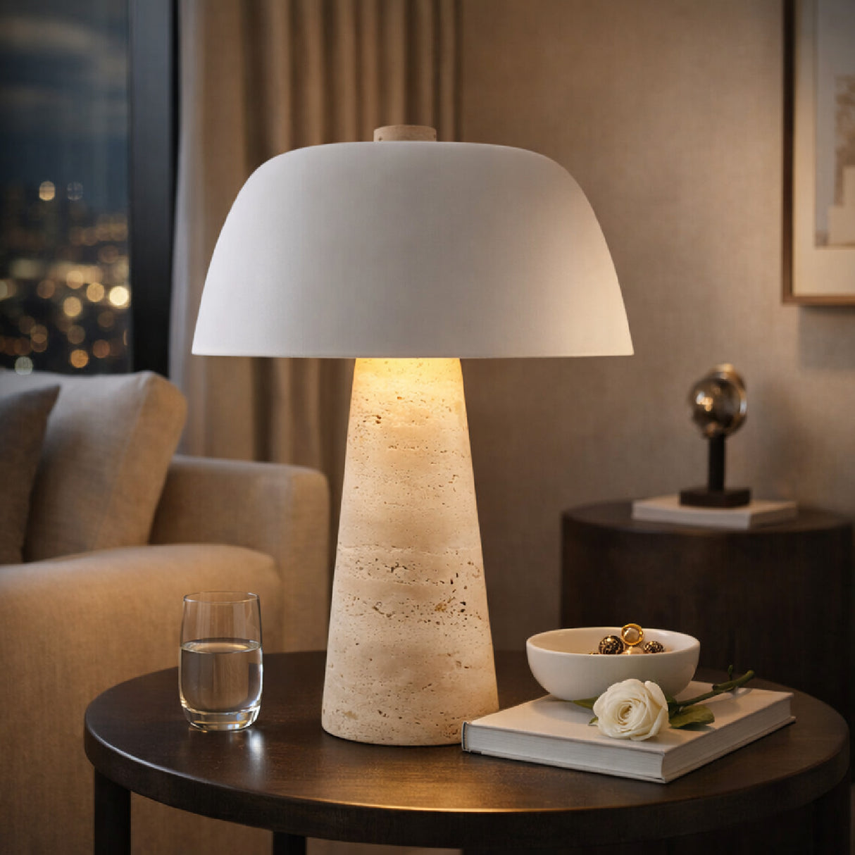   Modern European furniture - Metal Shade Travertine Table Lamp L - www.oroa.com | Oroa.com