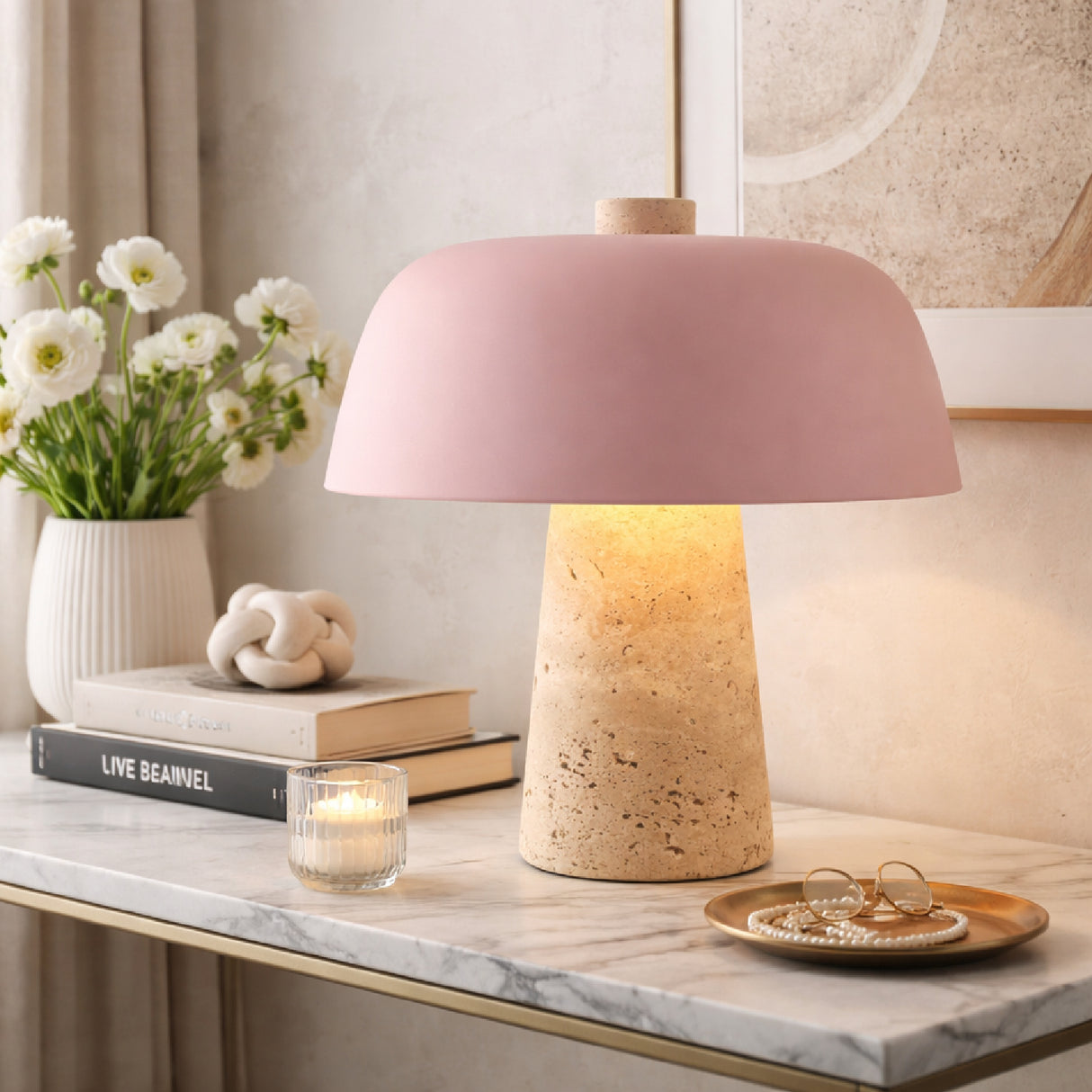   Modern European furniture - Metal Shade Travertine Table Lamp S - www.oroa.com | Oroa.com
