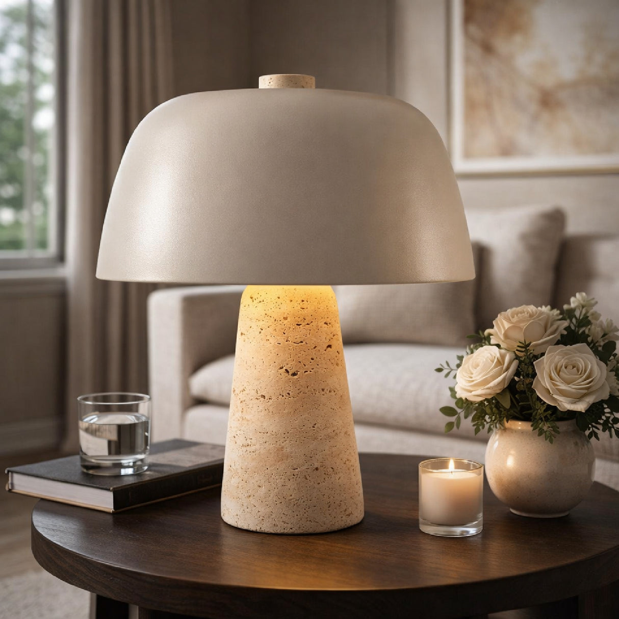   Modern European furniture - Metal Shade Travertine Table Lamp S - www.oroa.com | Oroa.com