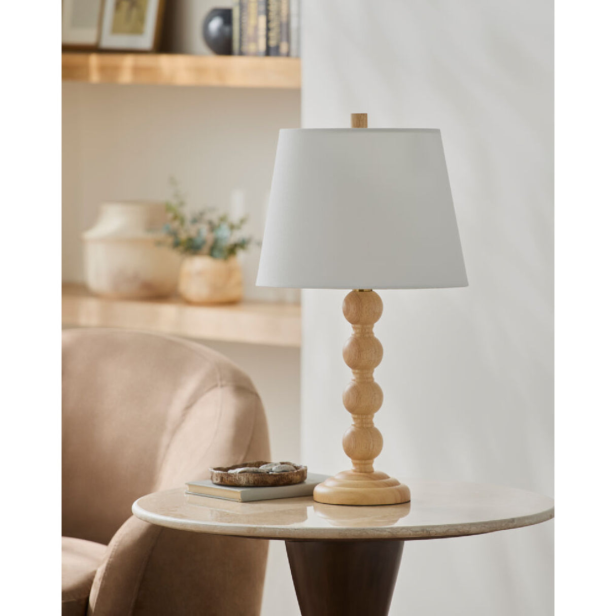   Modern European furniture - Rubberwood Beige Linen Table Lamp - www.oroa.com | Oroa.com
