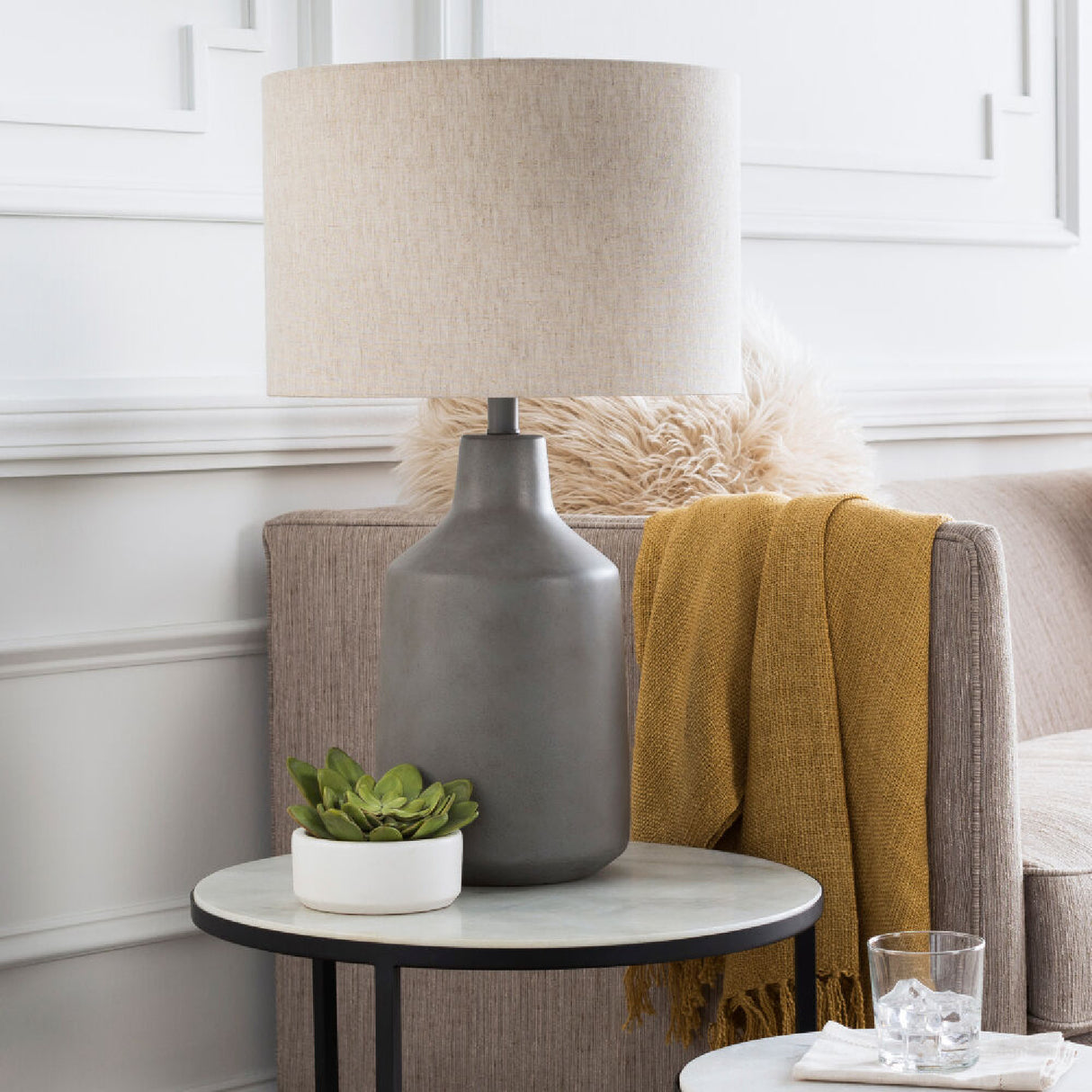  Modern European furniture - Concrete Base Linen Table Lamp - www.oroa.com | Oroa.com