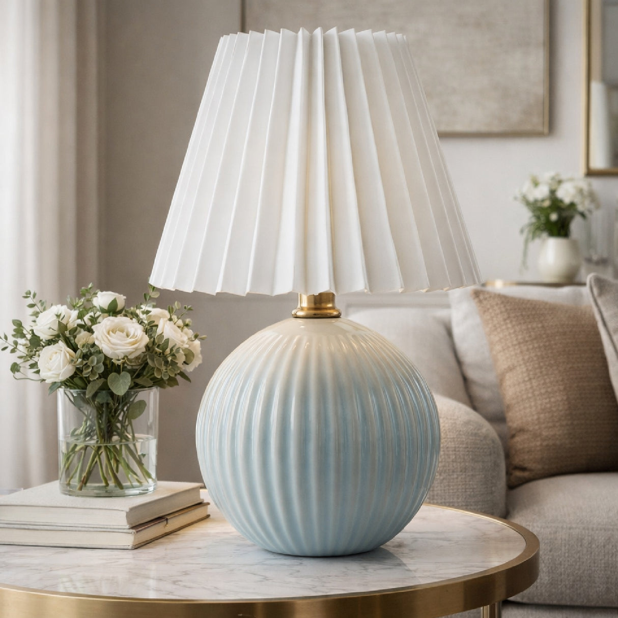   Modern European furniture - Pleated Linen Ceramic Table Lamp - www.oroa.com | Oroa.com