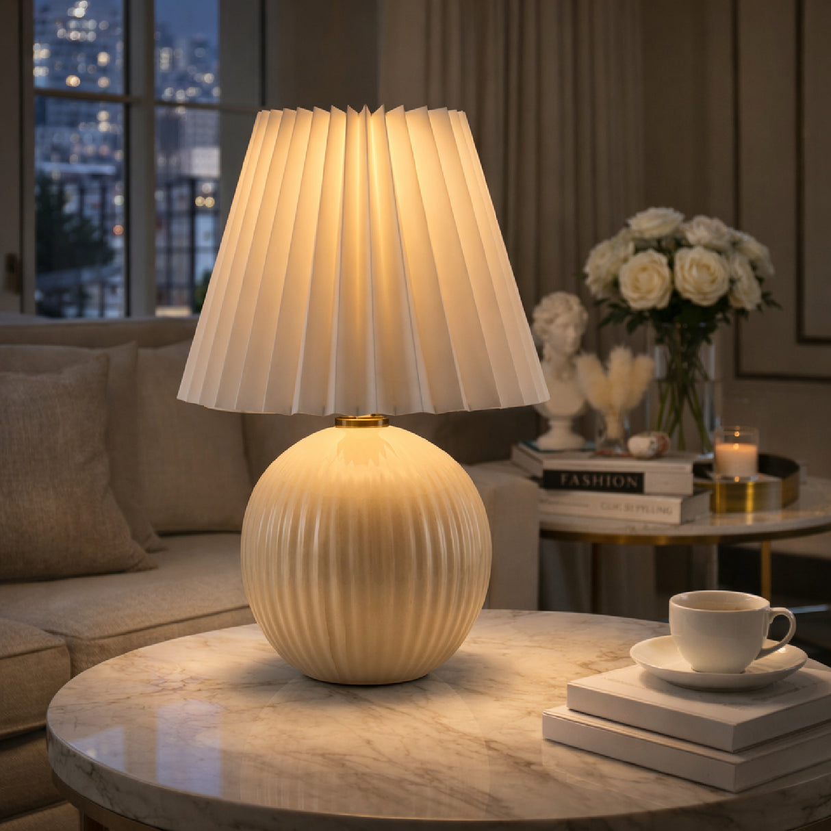   Modern European furniture - Pleated Linen Ceramic Table Lamp - www.oroa.com | Oroa.com