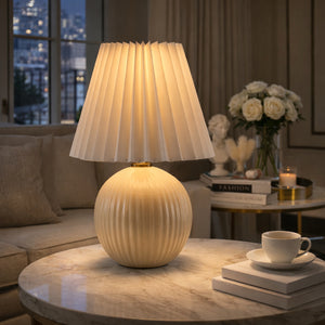   Modern European furniture - Pleated Linen Ceramic Table Lamp - www.oroa.com | Oroa.com