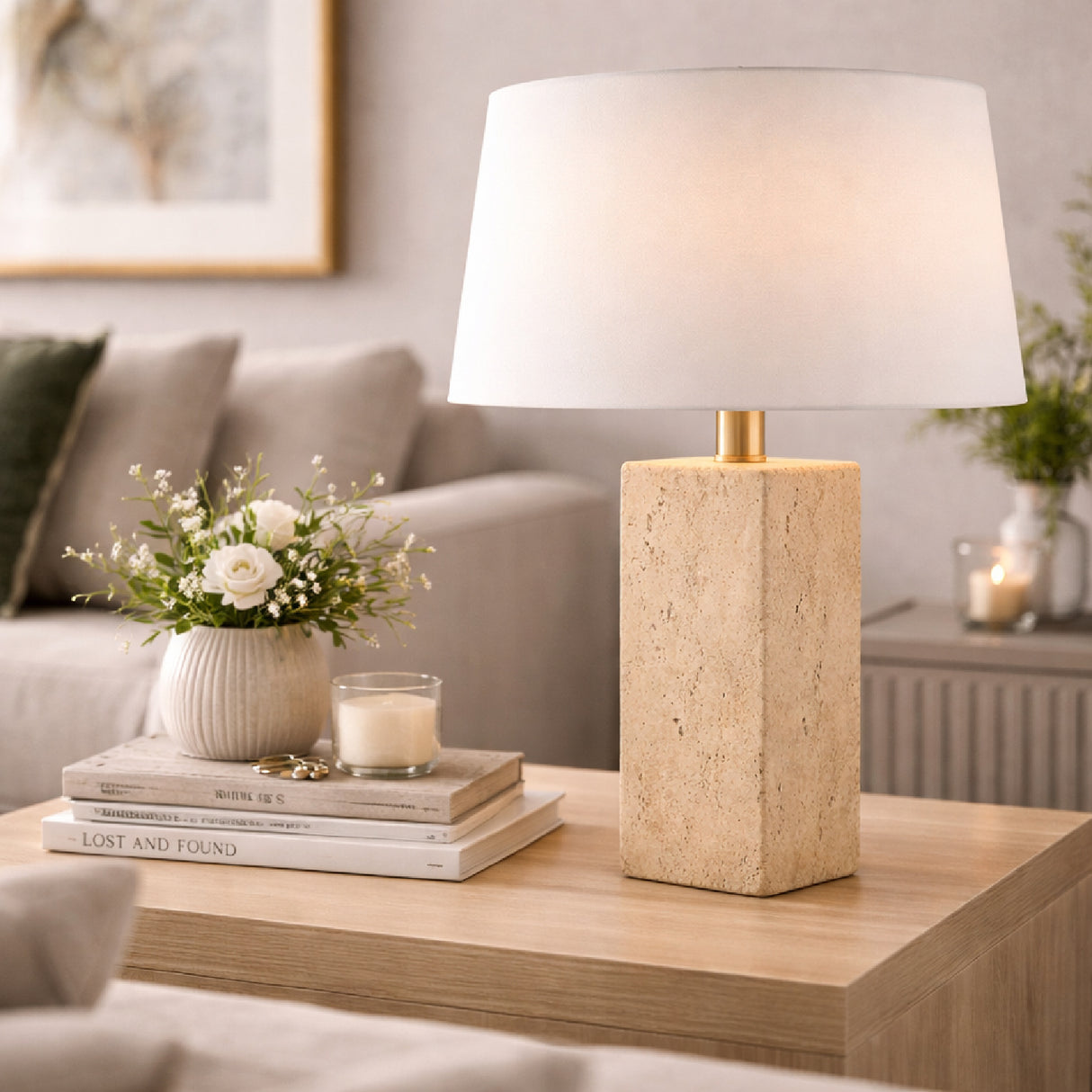   Modern European furniture - Square Travertine Table Lamp - www.oroa.com | Oroa.com