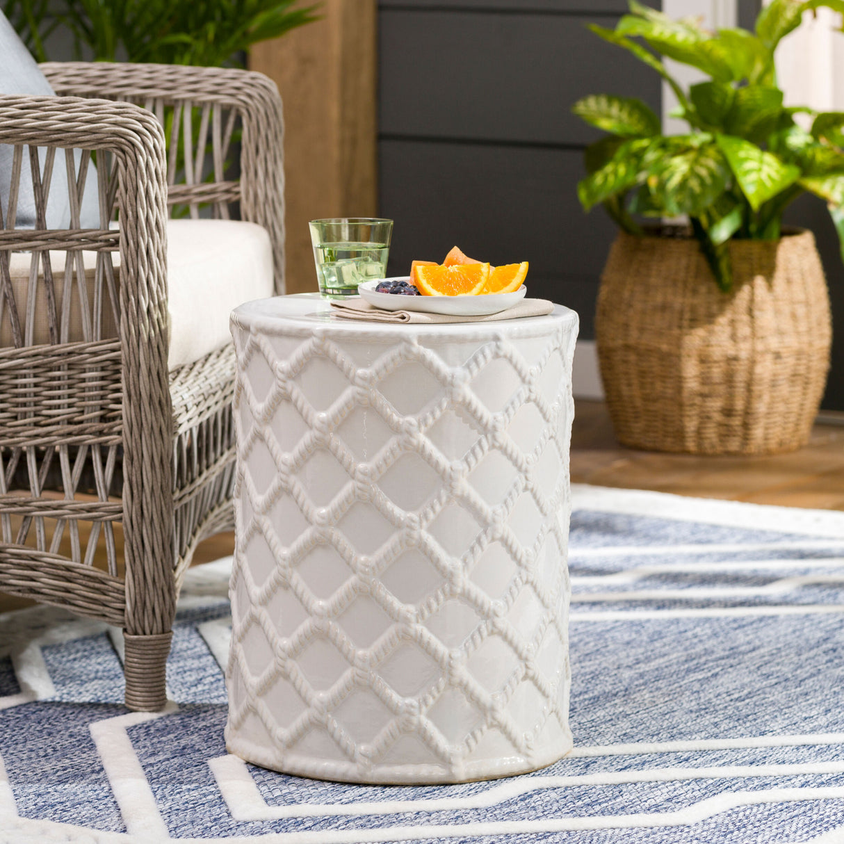   Modern European furniture - Lattice Patterned Ceramic Garden Stool - www.oroa.com | Oroa.com