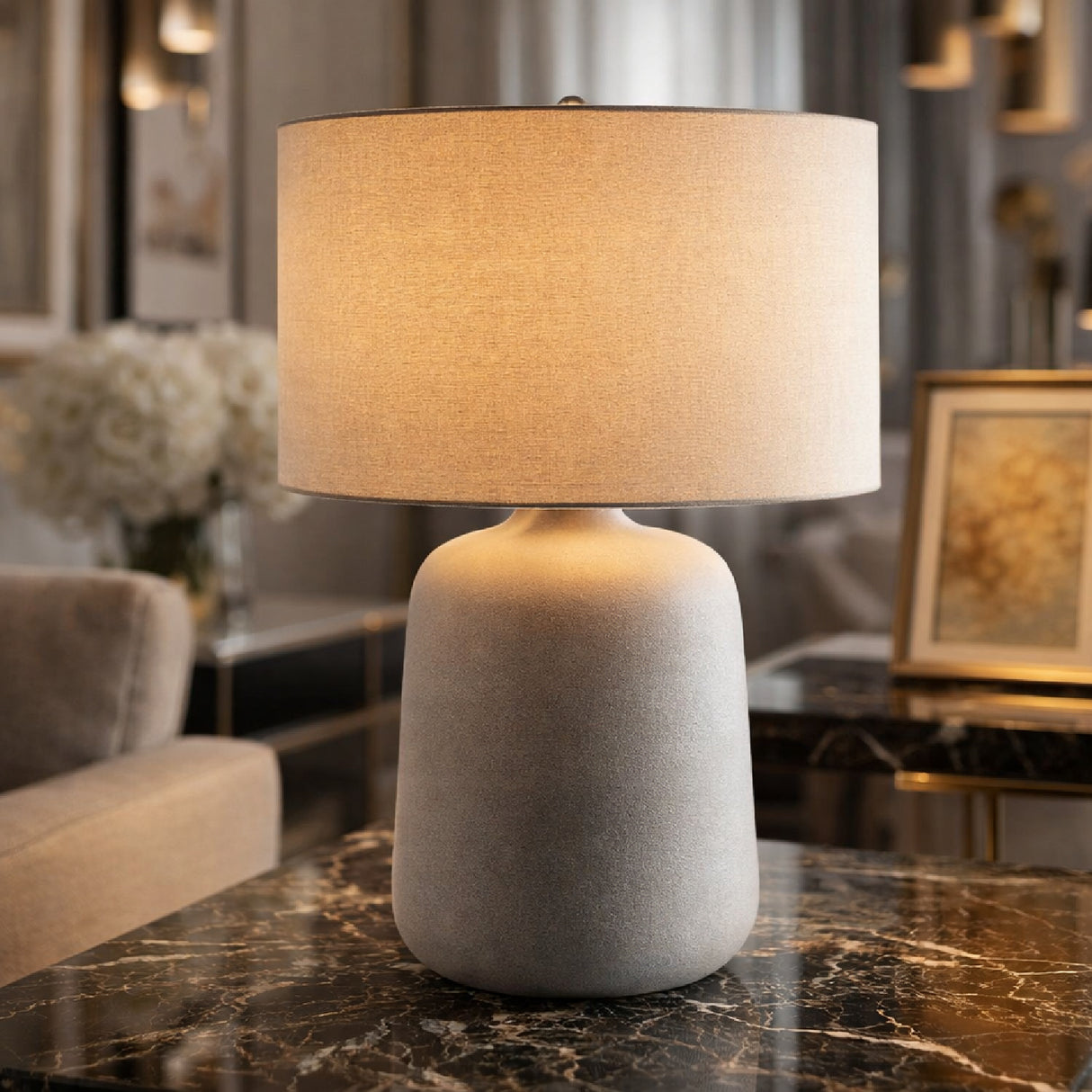   Modern European furniture - Ceramic Beige Linen Table Lamp - www.oroa.com | Oroa.com