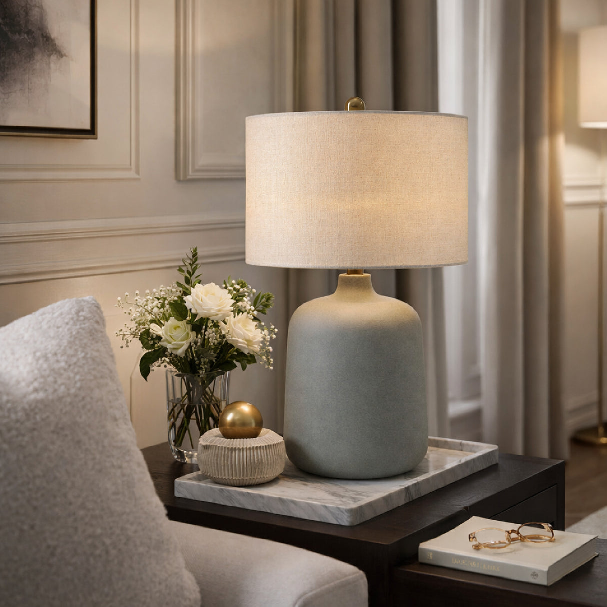   Modern European furniture - Ceramic Beige Linen Table Lamp - www.oroa.com | Oroa.com