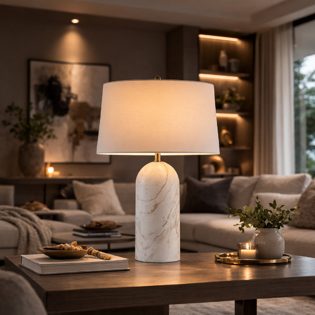   Modern European furniture - Cream Linen Marble Table Lamp - www.oroa.com | Oroa.com