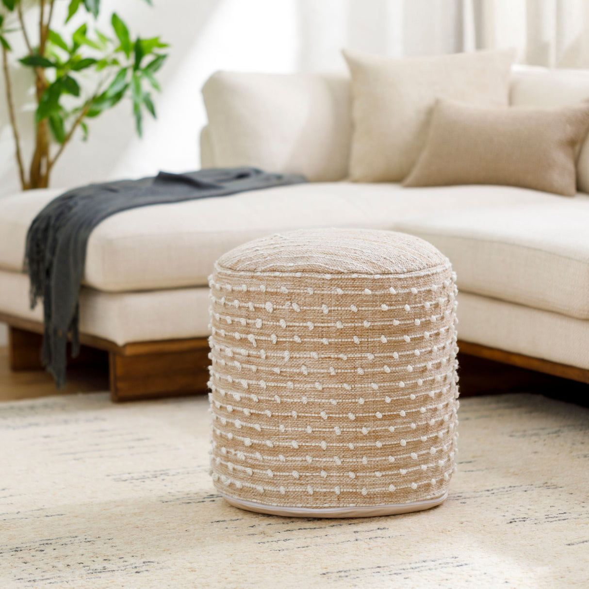   Modern European furniture - Beaded Beige Outdoor Pouf - www.oroa.com | Oroa.com