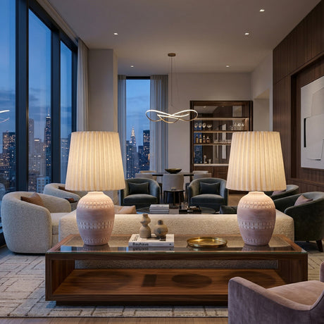   Modern European furniture - Ceramic Fluted Linen Table Lamps (2) - www.oroa.com | Oroa.com