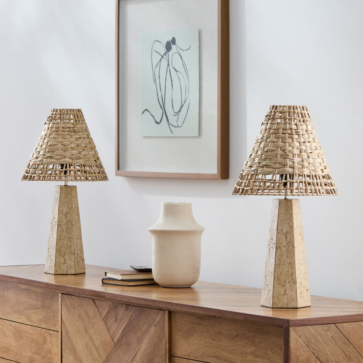   Modern European furniture - Braided Rattan Travertine Table Lamp - www.oroa.com | Oroa.com