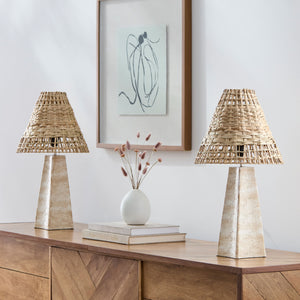   Modern European furniture - Braided Rattan Travertine Table Lamp - www.oroa.com | Oroa.com