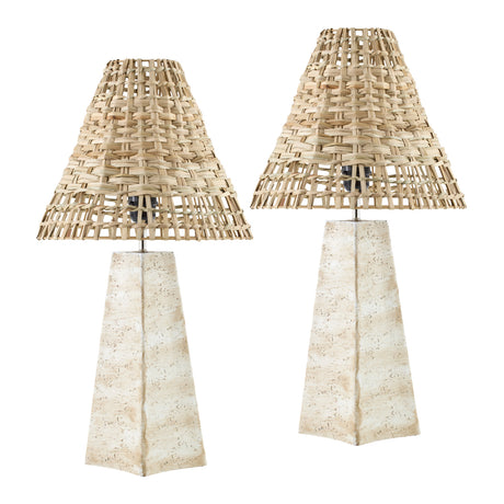   Modern European furniture - Braided Rattan Travertine Table Lamp - www.oroa.com | Oroa.com