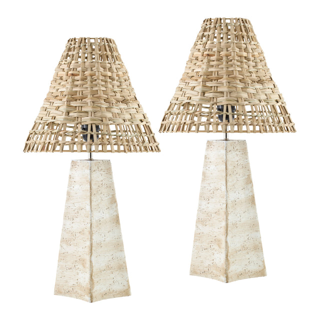 Modern European furniture - Braided Rattan Travertine Table Lamp - www.oroa.com